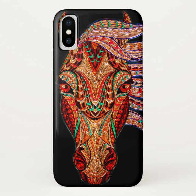 Pferdeschmuck Mosaik aussehen bunt cowgirl schwarz Case-Mate iPhone Hülle (Rückseite)