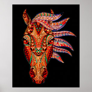 Pferdeschmuck Mosaik farbenfrohe cowgirl Reiter Poster