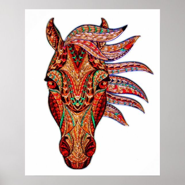 Pferdeschmuck Mosaik farbenfrohe cowgirl Reiter Poster (Vorne)