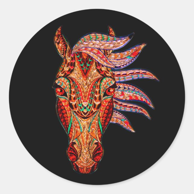 Pferdeschmuck Mosaik farbenfrohe cowgirl Reiter Runder Aufkleber (Vorderseite)