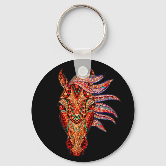 Pferdeschmuck Mosaik farbenfrohe cowgirl Reiter Schlüsselanhänger (Vorderseite)