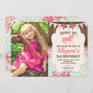 Pferdeschuhmädchen Geburtstagsmädchen Blumenholz F Einladung