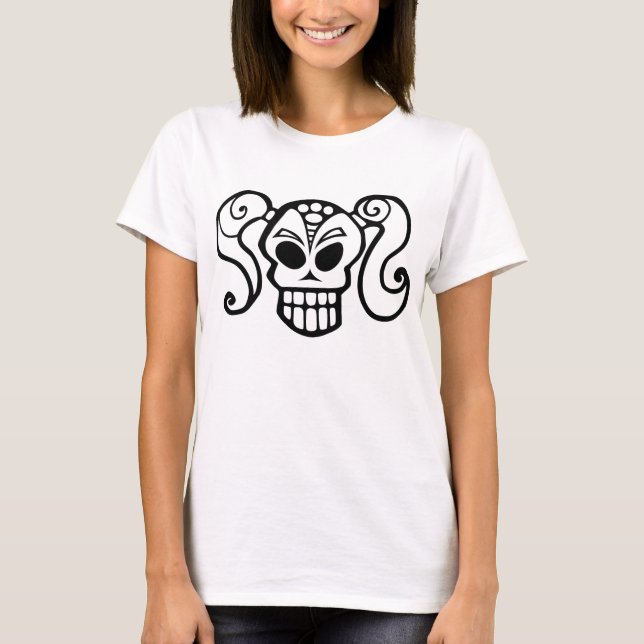 Pferdeschwanz-Schädel-Mädchen T-Shirt (Vorderseite)