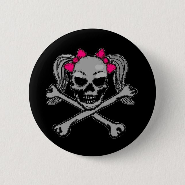 Pferdeschwanzschädel mit rosa Bögen Button (Vorderseite)