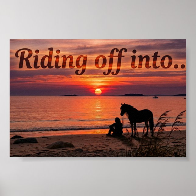 Pferdesilhouette bei Sonnenuntergang - Kunstdruck Poster (Vorne)