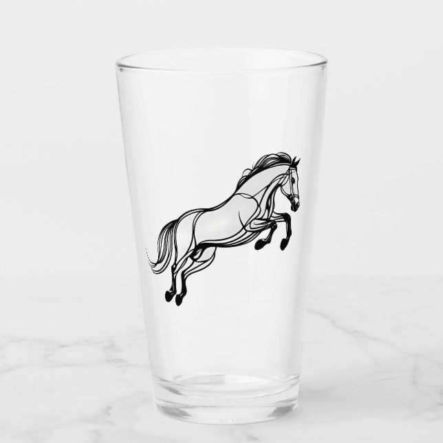 Pferdesprung schwarz und weiß Doodle Glas (Vorderseite)