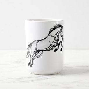 Pferdesprung schwarz und weiß Doodle Kaffeetasse
