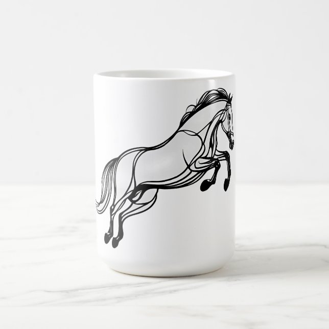 Pferdesprung schwarz und weiß Doodle Kaffeetasse (Mittel)