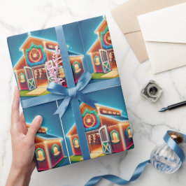 Pferdestall zu Weihnachten dekoriert und Pferde Geschenkpapier