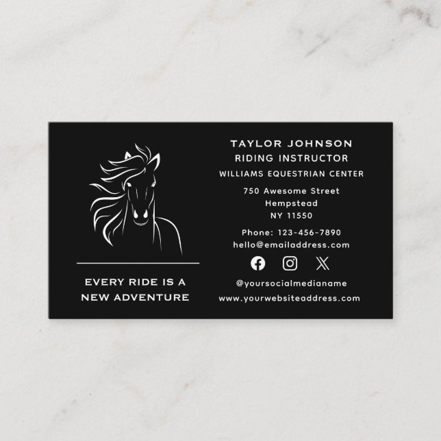 Pferdetrainer Pferderennbahn der sozialen Medien Visitenkarte (Vorderseite)