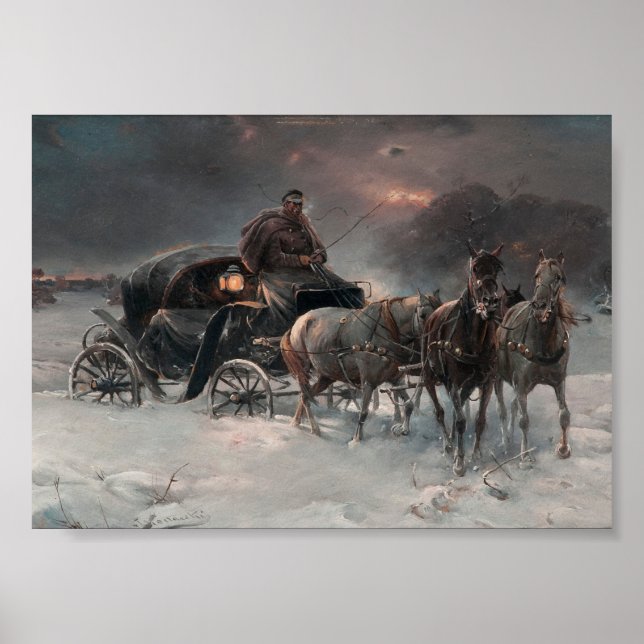 Pferdewagen in der Nacht Poster (Vorne)