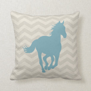 PferdeZickzack Muster-hellblaue graue Creme Kissen