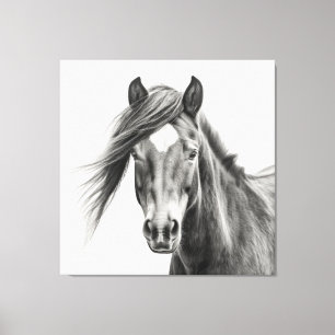 Pferdportrait: Monochrome handgezeichnete Pferde Leinwanddruck