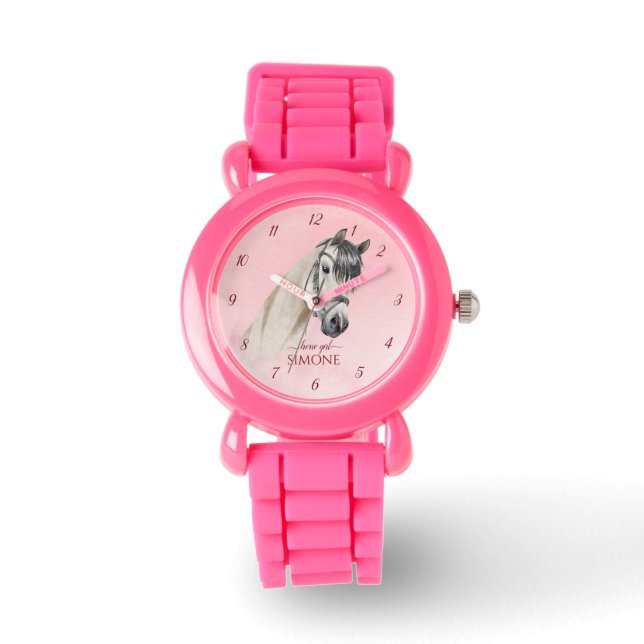 Pferdportrait Pony Girls beobachten Kinder beobach Armbanduhr (Vorderseite)