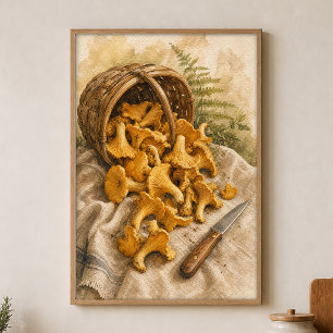 Pfifferlinge in einem Beerkorb Aquarellposter Poster