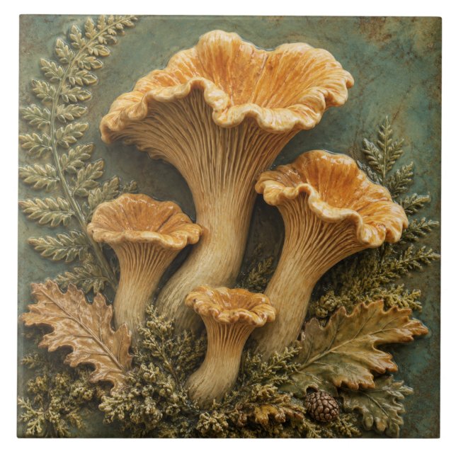 Pfifferlinge und Waldfarne Fliese (Vorderseite)