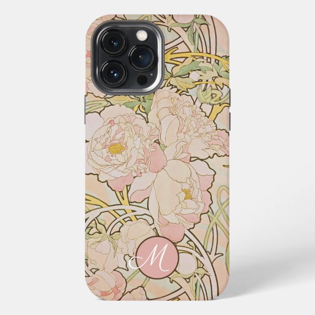 Pfingstrose Alphonse Mucha Monogramm iPhone Hülle (Rückseite)