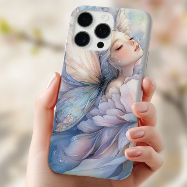 Pfingstrose der Morgenröte Case-Mate iPhone Hülle (the Iphone 16 pro with the image of Peony of the Dawn shown in the hand of a young woman)