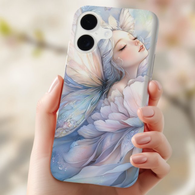 Pfingstrose der Morgenröte Case-Mate iPhone Hülle (the Iphone 16 with the image of Peony of the Dawn shown in the hand of a young woman)