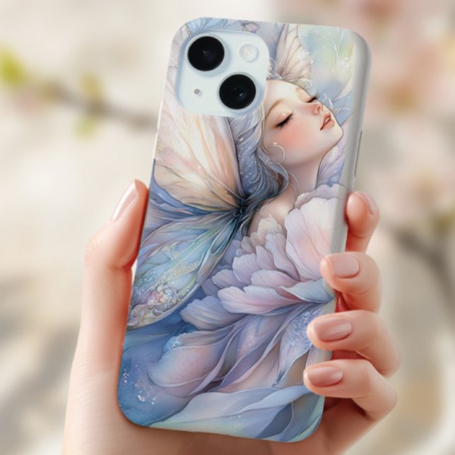 Pfingstrose der Morgenröte Case-Mate iPhone Hülle (the Iphone 15 with the image of Peony of the Dawn shown in the hand of a young woman)