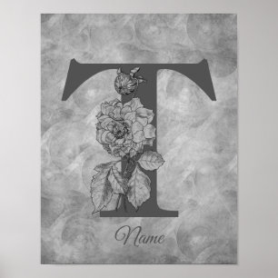 Pfingstrose Elegantes Monogramm Anfangsbuchstabe T Poster