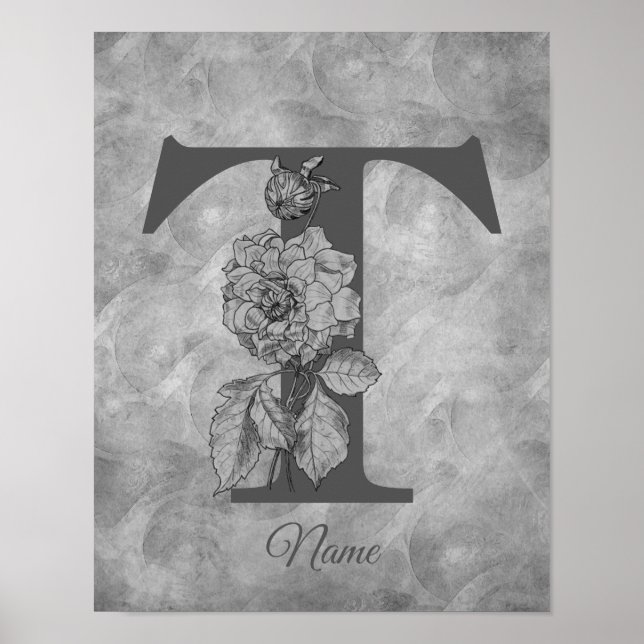 Pfingstrose Elegantes Monogramm Anfangsbuchstabe T Poster (Vorne)