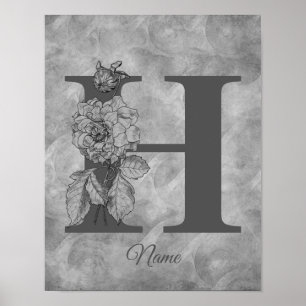 Pfingstrose Elegantes Monogramm Initiale H Persona Poster