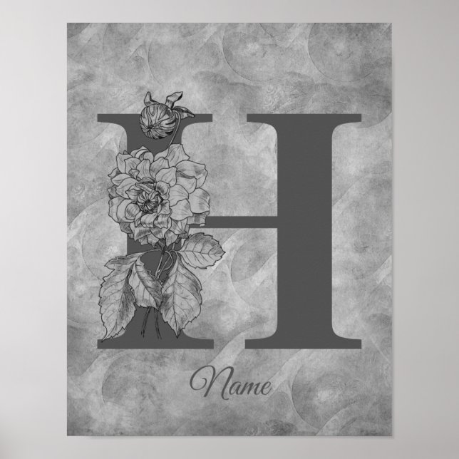 Pfingstrose Elegantes Monogramm Initiale H Persona Poster (Vorne)