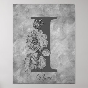 Pfingstrose Elegantes Monogramm Initiale I Persona Poster
