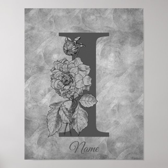 Pfingstrose Elegantes Monogramm Initiale I Persona Poster (Vorne)