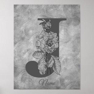 Pfingstrose Elegantes Monogramm Initiale J Persona Poster