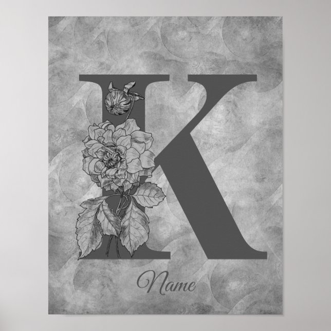 Pfingstrose Elegantes Monogramm Initiale K Persona Poster (Vorne)