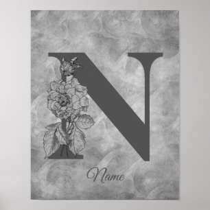 Pfingstrose Elegantes Monogramm Initiale N Persona Poster