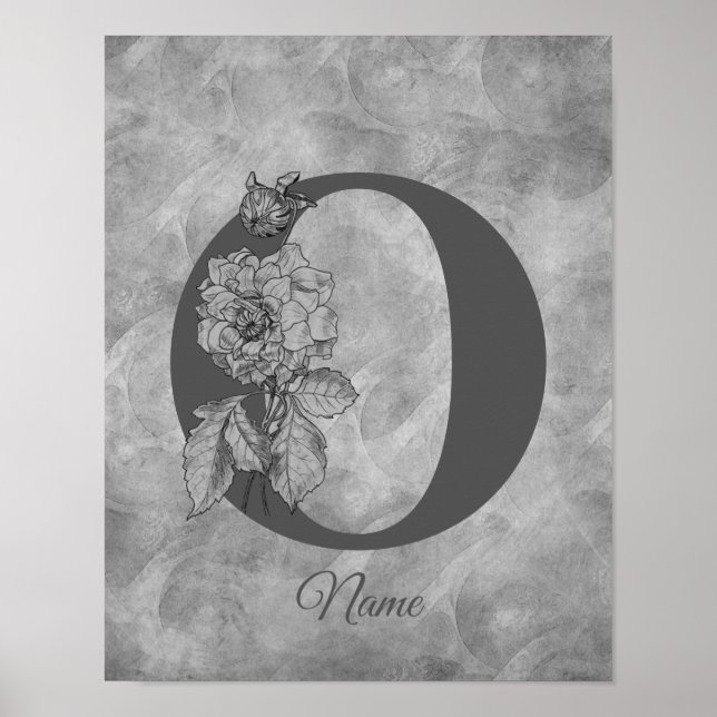 Pfingstrose Elegantes Monogramm Initiale O Persona Poster (Vorne)