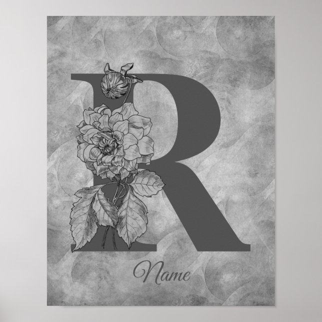 Pfingstrose Elegantes Monogramm Initiale R Persona Poster (Vorne)