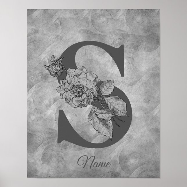 Pfingstrose Elegantes Monogramm Initiale S Persona Poster (Vorne)