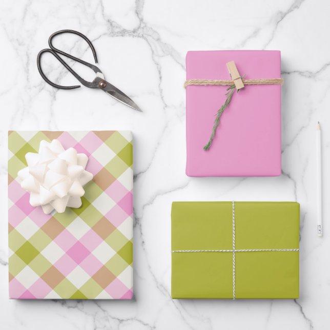 Pfingstrose Gingham Geschenkpapier Set (Vorderseite)