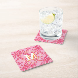 Pfingstrose-Holzstich-Rosa + Orange Personalisiert Untersetzer