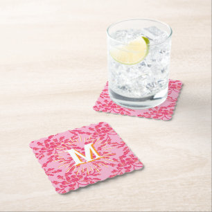 Pfingstrose-Holzstich-Rosa + Orange Personalisiert Untersetzer