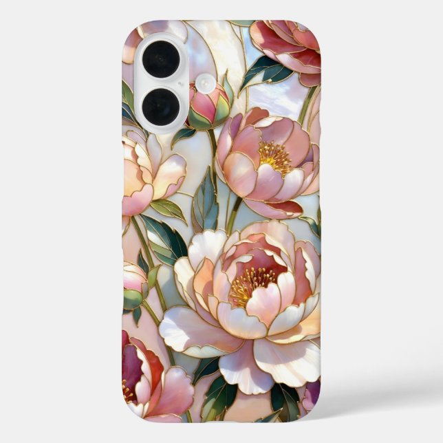 Pfingstrose iPhone-HülleBuntglas Rosa Blumenmuster Case-Mate iPhone Hülle (Rückseite)