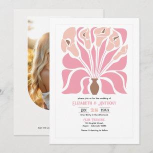 Pfingstrose & Mocha Abstrakte Florale Boho-Hochzei Einladung