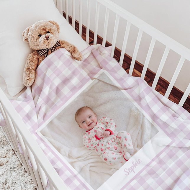 Pfingstrose Pink Gingham Karofoto  Fleecedecke (Pink Gingham Check baby photo blanket)