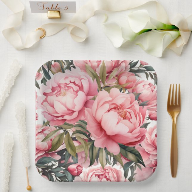 Pfingstrose Pink  Pappteller (Hochzeit)