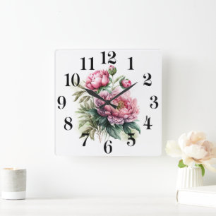 Pfingstrose Quadratische Wanduhr