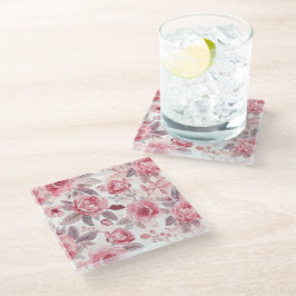Pfingstrose Rosen-Wasserfarben-Blumengarten Glasuntersetzer