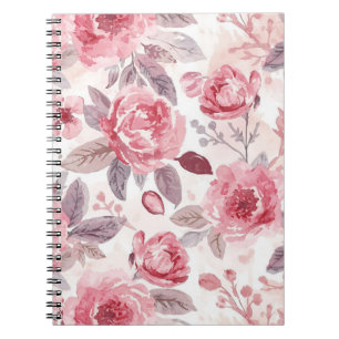 Pfingstrose Rosen-Wasserfarben-Blumengarten Notizblock