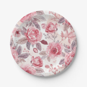 Pfingstrose Rosen-Wasserfarben-Blumengarten Pappteller