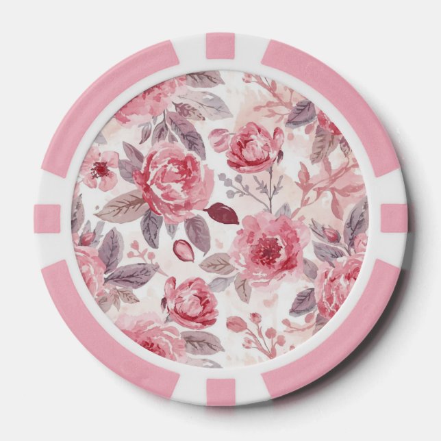 Pfingstrose Rosen-Wasserfarben-Blumengarten Pokerchips (Vorderseite)