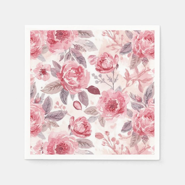 Pfingstrose Rosen-Wasserfarben-Blumengarten Serviette (Vorderseite)