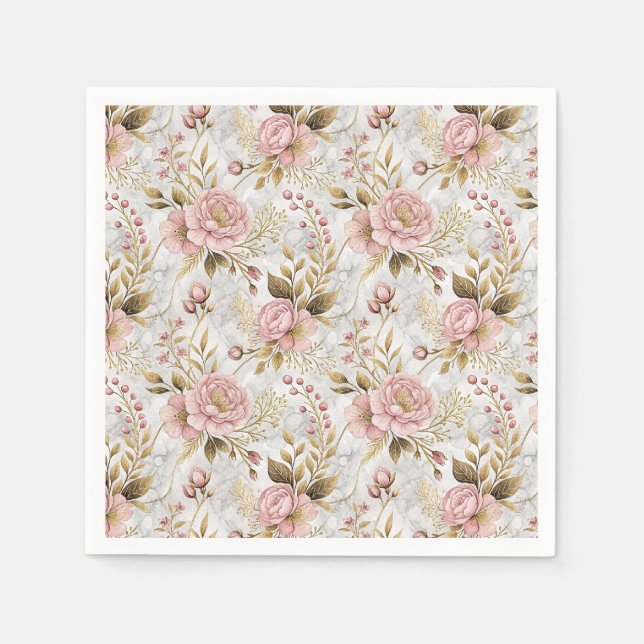 Pfingstrose & Salbei Botanisches Blumenmuster Kuns Serviette (Vorderseite)